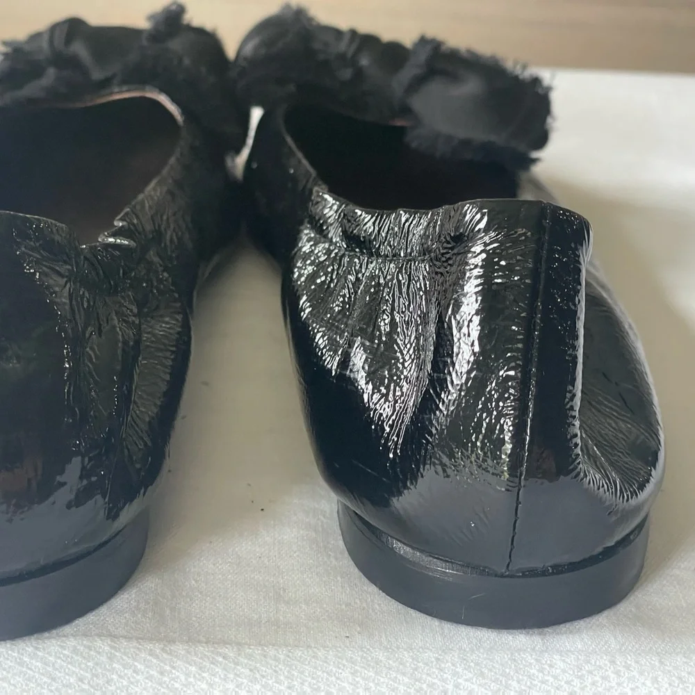 AGL ATTILIO GIUSTI LEOMBRUNI SATIN BOW PATENT LEATHER BALLET FLATS 38